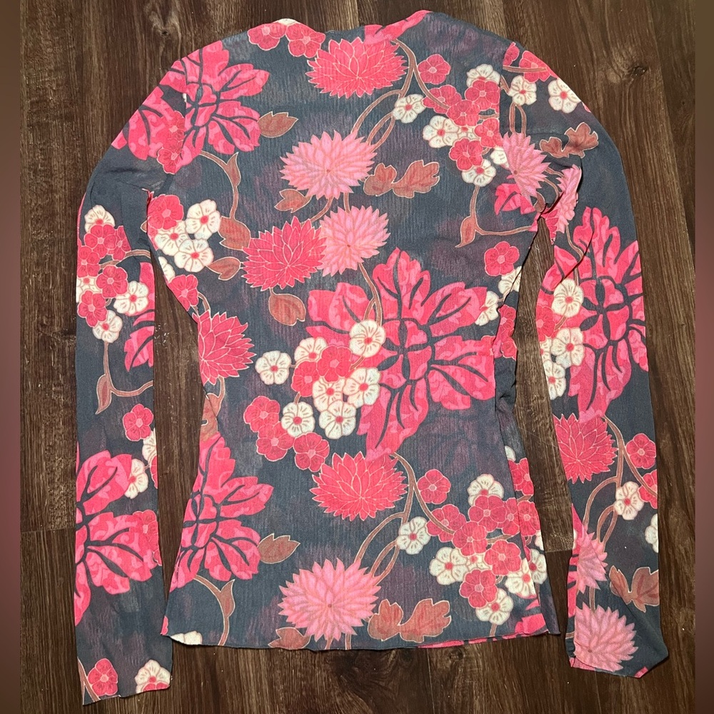 Vintage Y2K Anthropologie Sweet Pea Mesh Sheer Long Sleeve Blouse Size Large - Picture 2 of 6